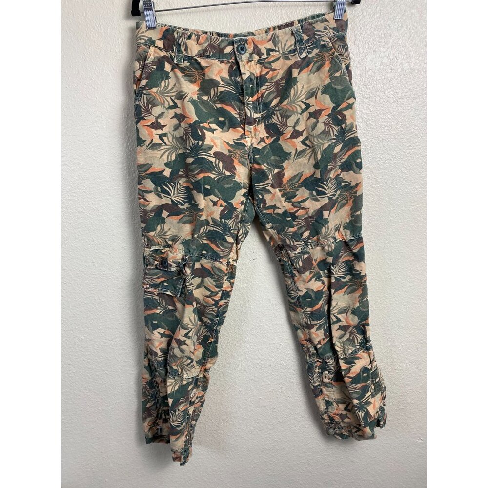 Sundance Womens Linen Blend Tropical Lagoon Camo‎ Cargo Pants Size 8 Vacation